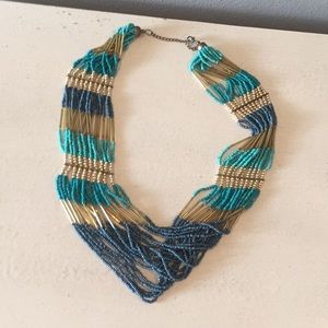 Navy/teal/gold statement necklace